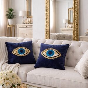 Navy Velvet Eye Sequin Throw Pillow (Set of 2)